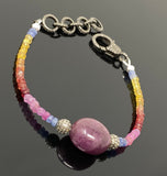 Natural Ruby and Sapphire Pave Diamond Bracelet, Adjustable Multi Precious Gemstone Bracelet, Jewelry Gifts for Her