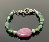 Natural Ruby and Sapphire Pave Diamond Bracelet, Adjustable Multi Precious Gemstone Bracelet, Jewelry Gifts for Her