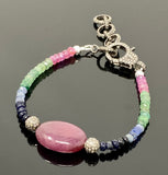 Natural Ruby, Emerald and Sapphire Pave Diamond Bracelet, Adjustable Multi Precious Gemstone Bracelet, Jewelry Gifts for Her