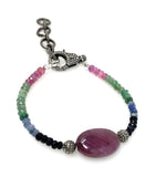 Natural Ruby, Emerald and Sapphire Pave Diamond Bracelet, Adjustable Multi Precious Gemstone Bracelet, Jewelry Gifts for Her