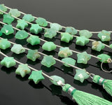 Natural Chrysoprase Gemstone Beads, Hand Carved Star Beads, Jewelry Supplies, Wholesale Bulk Beads, 5” Strand/ 10 Beads, 10mm