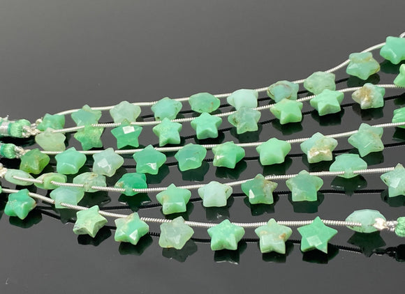 Natural Chrysoprase Gemstone Beads, Hand Carved Star Beads, Jewelry Supplies, Wholesale Bulk Beads, 5” Strand/ 10 Beads, 10mm