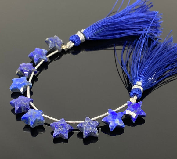 Natural Lapis Lazuli Gemstone Beads, Hand Carved Star Beads, Jewelry Supplies, Wholesale Bulk Beads, 5” Strand/ 10 Beads, 10.5mm