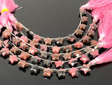 Rhodonite Gemstone Beads, Rare Rhodonite Hand Carved Star Beads, Jewelry Supplies, Wholesale Bulk Beads, 9mm-10mm, 5” Strand/ 10 Beads