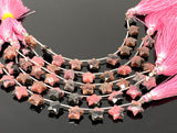 9- 10mm Rhodonite Gemstone Beads, Rare Rhodonite Hand Carved Star Beads, Jewelry Supplies, Wholesale Bulk Beads, 5” Strand/ 10 Beads