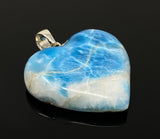 Larimar Heart Pendant, Large Larimar Sterling Silver Pendant, Bohemian Jewelry, Dominican Republic Genuine Larimar Pendant, 25.8g