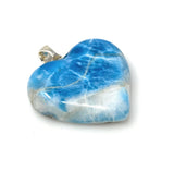 Large Natural Larimar Heart Pendant, Sterling Silver Heart Chakra Healing Crystal Jewelry, Ocean Stone Bohemian Jewelry Birthstone Gift