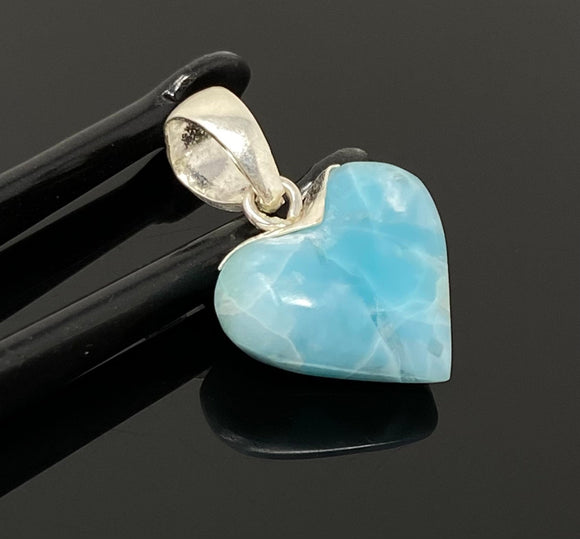 Larimar Heart Pendant, Larimar Sterling Silver Pendant, Bohemian Jewelry, Puffy Larimar Heart Pendant