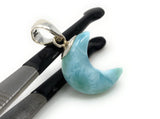 Larimar Moon Pendant, Sterling Silver Pendant, Bohemian Jewelry, Hand Carved Half Moon Larimar Pendant