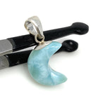 Larimar Moon Pendant, Sterling Silver Pendant, Bohemian Jewelry, Hand Carved Half Moon Larimar Pendant