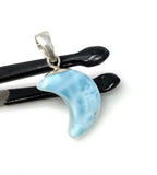 Larimar Moon Pendant, Sterling Silver Pendant, Bohemian Jewelry, Hand Carved Half Moon Larimar Pendant