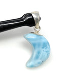 Larimar Moon Pendant, Sterling Silver Pendant, Bohemian Jewelry, Hand Carved Half Moon Larimar Pendant