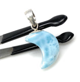 Larimar Moon Pendant, Sterling Silver Pendant, Bohemian Jewelry, Hand Carved Half Moon Larimar Pendant