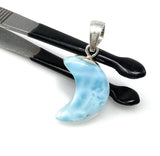 Larimar Moon Pendant, Sterling Silver Pendant, Bohemian Jewelry, Hand Carved Half Moon Larimar Pendant