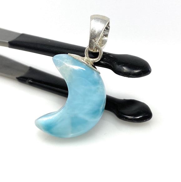 Larimar Moon Pendant, Sterling Silver Pendant, Bohemian Jewelry, Hand Carved Half Moon Larimar Pendant