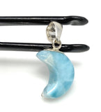 Larimar Moon Pendant, Sterling Silver Pendant, Bohemian Jewelry, Hand Carved Half Moon Larimar Pendant