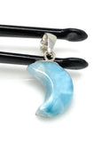 Larimar Moon Pendant, Sterling Silver Pendant, Bohemian Jewelry, Hand Carved Half Moon Larimar Pendant