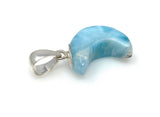 Larimar Moon Pendant, Sterling Silver Pendant, Bohemian Jewelry, Hand Carved Half Moon Larimar Pendant