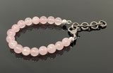 Natural Rose Quartz Gemstone Bracelet, Pave Diamond Adjustable Bracelet, AAA Grade Rose Quartz Jewelry, Gifts for Her