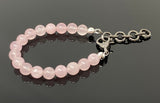 Natural Rose Quartz Gemstone Bracelet, Pave Diamond Adjustable Bracelet, AAA Grade Rose Quartz Jewelry, Gifts for Her