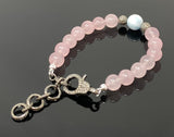 Natural Larimar and Rose Quartz Gemstone Bracelet, Pave Diamond Adjustable Bracelet, AAA Grade, Gifts for Her