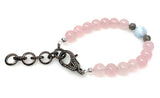 Natural Larimar and Rose Quartz Gemstone Bracelet, Pave Diamond Adjustable Bracelet, AAA Grade, Gifts for Her