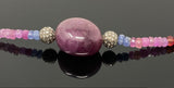 Natural Ruby and Sapphire Pave Diamond Bracelet, Adjustable Multi Precious Gemstone Bracelet, Jewelry Gifts for Her