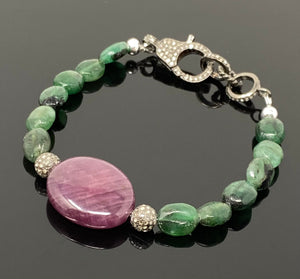Natural Ruby and Sapphire Pave Diamond Bracelet, Adjustable Multi Precious Gemstone Bracelet, Jewelry Gifts for Her