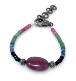 Natural Ruby, Emerald and Sapphire Pave Diamond Bracelet, Adjustable Multi Precious Gemstone Bracelet, Jewelry Gifts for Her