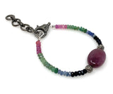 Natural Ruby, Emerald and Sapphire Pave Diamond Bracelet, Adjustable Multi Precious Gemstone Bracelet, Jewelry Gifts for Her