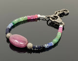 Natural Ruby, Emerald and Sapphire Pave Diamond Bracelet, Adjustable Multi Precious Gemstone Bracelet, Jewelry Gifts for Her