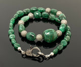 16.25” Genuine Zambian Emerald Nugget Necklace with Pave Diamond Beads and Clasp, Natural Emerald Necklace