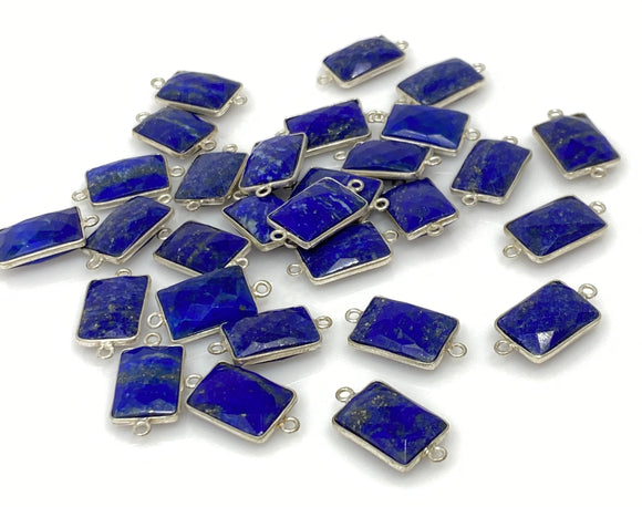 9Pcs/ 10 Pcs Lapis Lazuli Connectors, Silver Plated Lapis Lazuli Connector Links, Bulk Jewelry Findings