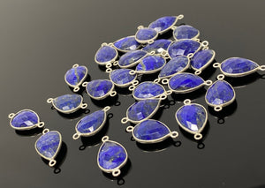 13 Pcs Lapis Lazuli Connectors, Silver Plated Lapis Lazuli Connector Links, Bulk Jewelry Findings