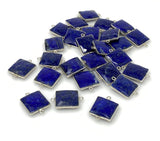 13 Pcs Lapis Lazuli Connectors, Silver Plated Lapis Lazuli Connector Links, Bulk Jewelry Findings, 20x15mm - 21x16mm