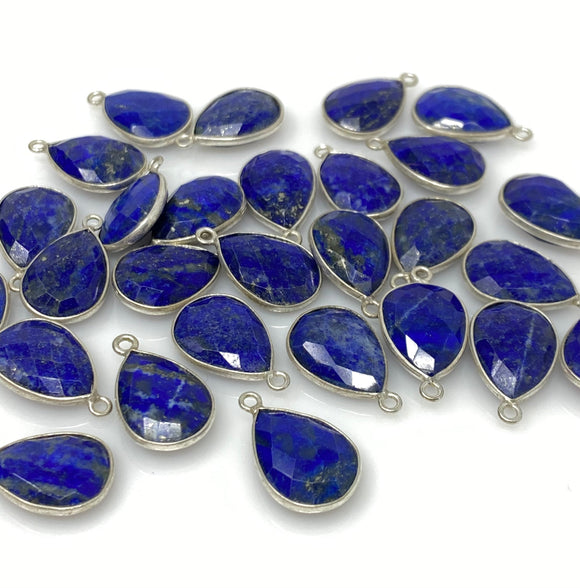 9Pcs/10 Pcs Lapis Lazuli Charms, Silver Plated Lapis Lazuli Gemstone Charms, Bulk Jewelry Supplies