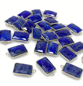 9Pcs Lapis Lazuli Charms, Silver Plated Lapis Lazuli Gemstone Charms, Bulk Jewelry Supplies