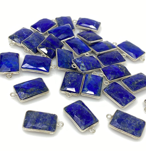 9Pcs Lapis Lazuli Charms, Silver Plated Lapis Lazuli Gemstone Charms, Bulk Jewelry Supplies
