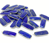 7 Pcs Lapis Lazuli Bar Charms, Silver Plated Lapis Lazuli Gemstone Charms, Bulk Jewelry Findings