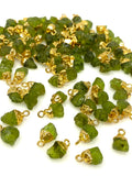 10 Pcs Peridot Electroplated Charms , Natural Peridot Rough Pendant Charms, Bulk Wholesale Jewelry Supplies, 12x6mm - 13x9mm