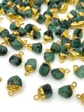 10 Pcs Emerald Electroplated Charms , Natural Emerald Rough Pendant Charms, Bulk Wholesale Jewelry Supplies, 12x7mm - 14x9mm