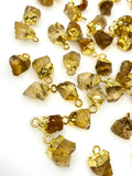 10 Pcs Raw Citrine Electroplated Charms , Natural Citrine Rough Pendant Charms, Bulk Wholesale Jewelry Supplies, 12mm- 15mm