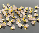 10 Pcs Raw Rose Quartz Electroplated Charms , Natural Rose Quartz Rough Pendant Charms, Bulk Wholesale Jewelry Supplies, 12mm- 15mm