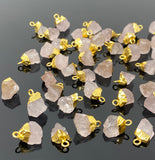10 Pcs Raw Rose Quartz Electroplated Charms , Natural Rose Quartz Rough Pendant Charms, Bulk Wholesale Jewelry Supplies, 12mm- 15mm