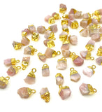 10 Pcs Pink Opal Raw Cap Charms , Natural Pink Opal Rough Electroplated Charms, Bulk Wholesale Jewelry Supplies, 12mm- 15mm
