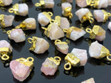 10 Pcs Pink Opal Raw Cap Charms , Natural Pink Opal Rough Electroplated Charms, Bulk Wholesale Jewelry Supplies, 12mm- 15mm
