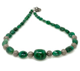 16.25” Genuine Zambian Emerald Nugget Necklace with Pave Diamond Beads and Clasp, Natural Emerald Necklace