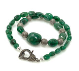 16.25” Genuine Zambian Emerald Nugget Necklace with Pave Diamond Beads and Clasp, Natural Emerald Necklace