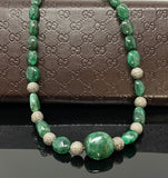 16.25” Genuine Zambian Emerald Nugget Necklace with Pave Diamond Beads and Clasp, Natural Emerald Necklace