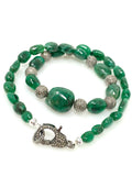 16.25” Genuine Zambian Emerald Nugget Necklace with Pave Diamond Beads and Clasp, Natural Emerald Necklace